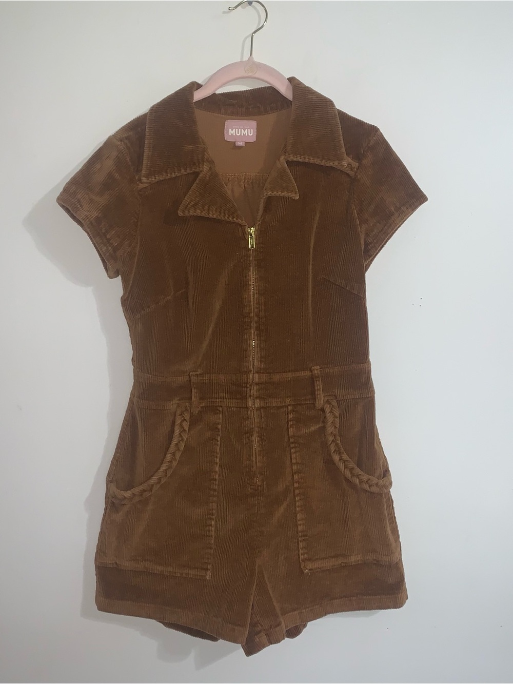 Show Me Your Mumu Romper Womens Size Medium Brown Corduroy Outlaw Short Sleeve